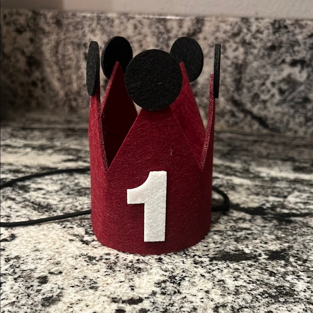 Maroon Felt First Birthday Crown with Number One for baby